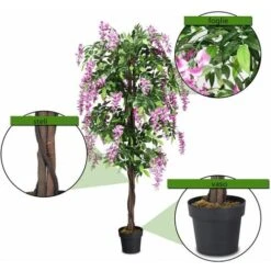 Albero Artificiale Con Fiori Glicine Pianta Artificiale Pianta Decorativa In Vaso Da Arredo Interno Ed Esterno, Rosa -Negozio Piante artificiali economico 11536755 3