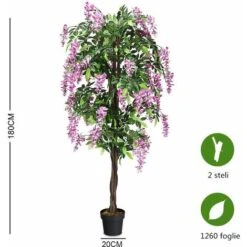 Albero Artificiale Con Fiori Glicine Pianta Artificiale Pianta Decorativa In Vaso Da Arredo Interno Ed Esterno, Rosa -Negozio Piante artificiali economico 11536755 5
