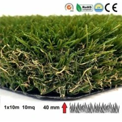 Prato Artificiale 40 Mm Erba Sintetica 4 Sfumature Finta Manto Erboso Giardino 1x10mt 10mq