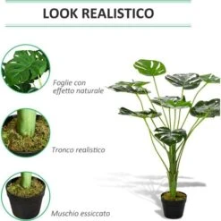 Outsunny Monstera Artificiale 13 Foglie E Vaso Alta 85cm Per Interno Ed Esterno -Negozio Piante artificiali economico 28614489 5