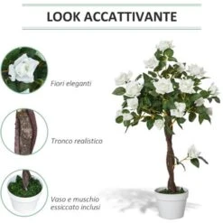 Outsunny Camelia Alberello Artificiale Con 21 Fiori E Vaso Alta 90cm -Negozio Piante artificiali economico 28833921 5