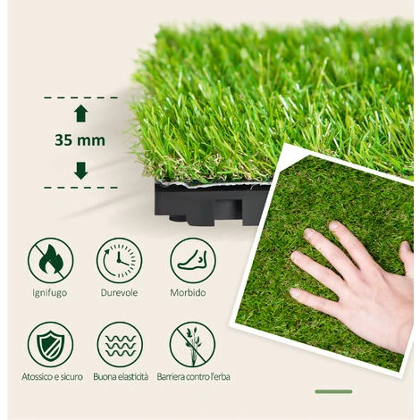 Outsunny Prato Sintetico Per Giardino Set Di 10pz 30x30cm Verde Scuro 6 Outsunny Prato Sintetico Per Giardino Set Di 10pz 30x30cm Verde Scuro - immagine 4