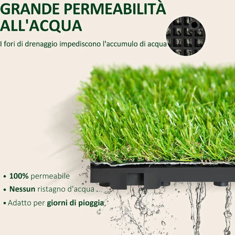 Outsunny Prato Sintetico Per Giardino Set Di 10pz 30x30cm Verde Scuro 7 Outsunny Prato Sintetico Per Giardino Set Di 10pz 30x30cm Verde Scuro - immagine 5