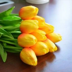 10 Splendido Bouquet Di Tulipani Artificiali In PU Con Tocco Realistico Con Stelo - Arancio -Negozio Piante artificiali economico 30556044 4
