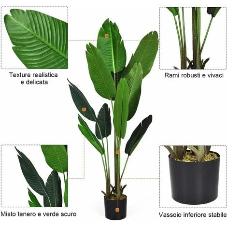 COSTWAY Palma Tropicale Artificiale In Vaso, Tronco Resistente Foglie Realistiche, Da Interno Ed Esterno, Pianta Artificiale 160cm 6 COSTWAY Palma Tropicale Artificiale In Vaso, Tronco Resistente Foglie Realistiche, Da Interno Ed Esterno, Pianta Artificiale 160cm - immagine 4