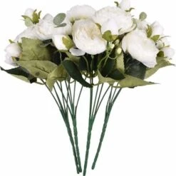 4 Mazzi Di Fiori Di Peonia In Seta Artificiale Glorioso Fiore Finto Per La Decorazione Della Casa Nuziale Della Festa Nuziale, 5 Forchette, 9 Teste (bianco) -Negozio Piante artificiali economico 31782272 3