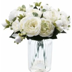 4 Mazzi Di Fiori Di Peonia In Seta Artificiale Glorioso Fiore Finto Per La Decorazione Della Casa Nuziale Della Festa Nuziale, 5 Forchette, 9 Teste (bianco) -Negozio Piante artificiali economico 31782272 4