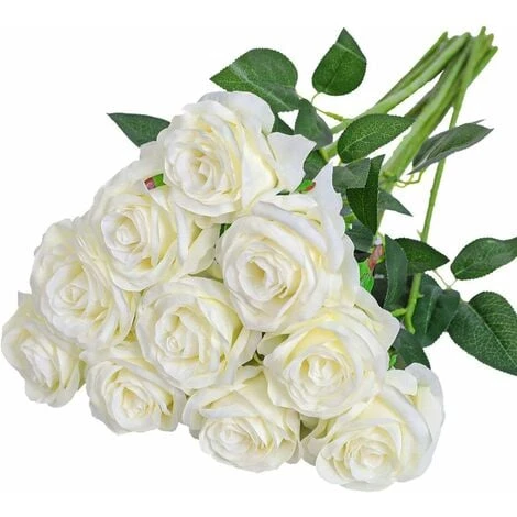 SOEKAVIA Seta Artificiale Fiori Di Rosa Singolo Stelo Realistico Rosa Finta Per Bouquet Da Sposa Decorazioni Floreali, 10 Pezzi (bianco) 3 SOEKAVIA Seta Artificiale Fiori Di Rosa Singolo Stelo Realistico Rosa Finta Per Bouquet Da Sposa Decorazioni Floreali, 10 Pezzi (bianco)