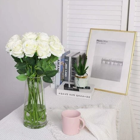 SOEKAVIA Seta Artificiale Fiori Di Rosa Singolo Stelo Realistico Rosa Finta Per Bouquet Da Sposa Decorazioni Floreali, 10 Pezzi (bianco) 6 SOEKAVIA Seta Artificiale Fiori Di Rosa Singolo Stelo Realistico Rosa Finta Per Bouquet Da Sposa Decorazioni Floreali, 10 Pezzi (bianco) - immagine 4