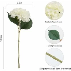 SOEKAVIA Fiore Di Ortensia Artificiale, 5 Pezzi Di Bouquet Di Ortensie Con Testa Da 6,3 Pollici A Stelo Lungo In Seta Per Matrimonio, Casa, Hotel, Decorazioni Per Feste, Composizioni Floreali (bianco) -Negozio Piante artificiali economico 36034396 5