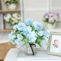 SOEKAVIA 3 Pezzi Bouquet Di Rose Ortensia Fiori Di Seta Artificiale Composizione Da Sposa Bouquet Da Sposa Tessuti Per La Casa Oggetti Decorativi Generici In Rosa Bianca Senza Vaso-blu -Negozio Piante artificiali economico 36248231 2