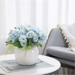 SOEKAVIA 3 Pezzi Bouquet Di Rose Ortensia Fiori Di Seta Artificiale Composizione Da Sposa Bouquet Da Sposa Tessuti Per La Casa Oggetti Decorativi Generici In Rosa Bianca Senza Vaso-blu -Negozio Piante artificiali economico 36248231 5