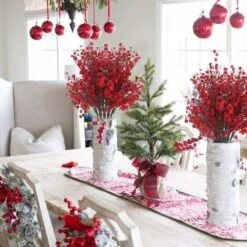 SOEKAVIA 4 Pezzi Di Fiori Artificiali Per L'alito Del Bambino Bouquet Di Piante Artificiali Decorazione Rossa Matrimonio Festa A Casa Composizione Floreale -Negozio Piante artificiali economico 36735403 4