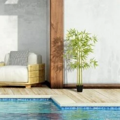 Outsunny Bambù In Vaso Artificiale, Decorazione Da Interno Ed Esterno, Altezza 120cm - Verde -Negozio Piante artificiali economico 39507288 4