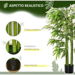 HOMCOM Pianta Finta Bambù In Vaso 140cm Per Interno Ed Esterno, Bambù Artificiale E Realistico Con 336 Foglie -Negozio Piante artificiali economico 49341341 5