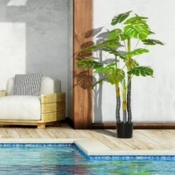 HOMCOM Monstera Pianta Artificiale Per Interno Ed Esterno, Pianta Finta Realistica Con 20 Foglie, 120cm -Negozio Piante artificiali economico 49341342 4