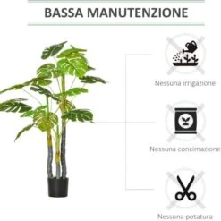 HOMCOM Monstera Pianta Artificiale Per Interno Ed Esterno, Pianta Finta Realistica Con 20 Foglie, 120cm -Negozio Piante artificiali economico 49341342 5