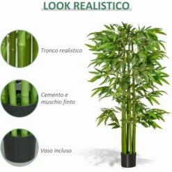 HOMCOM Pianta Finta Di Bambù Alta 160cm Con Vaso Nero Per Interno Ed Esterno - Verde -Negozio Piante artificiali economico 49341364 5