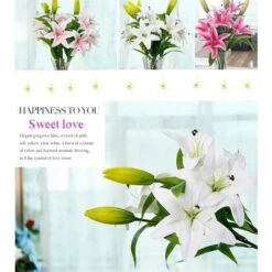 Fiori Artificiali, 5 Pezzi Real Touch Lattice Fiori Di Giglio Artificiale In Vasi Bouquet Da Sposa/Decorazioni Per La Casa/Festa/Disposizione Di Tombe (Bianco) -Negozio Piante artificiali economico 52010684 5