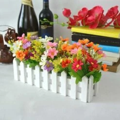 LangRay Fiori Artificiali In Vaso, 2 Pezzi Di Fiori Decorativi Artificiali Con Recinzione In Legno, Fiori Artificiali Autunnali, Orchidee Artificiali, Decorazione Di Fiori Finti Per Balcone Soggiorno -Negozio Piante artificiali economico 52013237 3