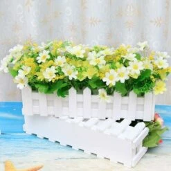 LangRay 2pcs Gerbera Artificiale Con Staccionata In Legno Margherita Margherita Fiori Di Seta Decorazione Fiori Artificiali Piante In Vaso Crisantemo Finto Fiori Artificiali Piante Bonsai Artificiali -Negozio Piante artificiali economico 52013262 3