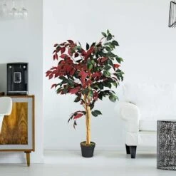 GIANTEX Albero Artificiale Per Esterno O Interno, Ficus Artificiale Decorativo, Altezza 120 M, 540 Fogli E Tronco Naturale, Finta Pianta Decorativa -Negozio Piante artificiali economico 58840242 3
