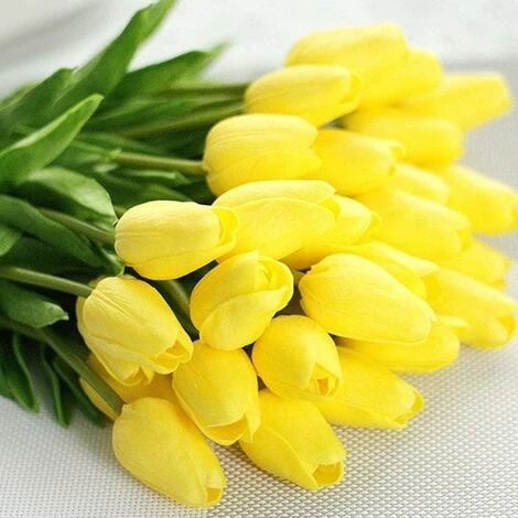 Fiori Di Tulipano Artificiale, 10 Pezzi Di Fiori In Lattice Con Tocco Reale Tulipani Con Foglie, Decorazione Elegante Per Banchetti Nuziali, Cucina Domestica (Giallo) 6 Fiori Di Tulipano Artificiale, 10 Pezzi Di Fiori In Lattice Con Tocco Reale Tulipani Con Foglie, Decorazione Elegante Per Banchetti Nuziali, Cucina Domestica (Giallo) - immagine 4