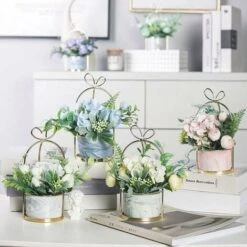 Fiori Artificiali Con Vaso - Centrotavola Per Bouquet Di Fiori Di Ortensia E Crisantemo Per La Casa, Il Soggiorno O La Decorazione Dell'ufficio -Negozio Piante artificiali economico 63845857 5