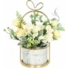 Fiori Artificiali Con Vaso - Bouquet Floreale Di Ortensie E Crisantemo Centrotavola Per Matrimoni Per La Casa, Il Soggiorno O La Decorazione Dell'ufficio (vaso Di Marmo - Giallo) -Negozio Piante artificiali economico 63845866 1