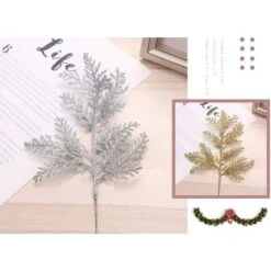 SOEKAVIA Confezione Da 10 Pezzi Di Foglie Artificiali Con Brillantini Di Natale, Con Foglie Finte E Rami Di Albero, Decorazione Fai Da Te Per Bouquet Di Fiori, Colore:Argento -Negozio Piante artificiali economico 64521580 4