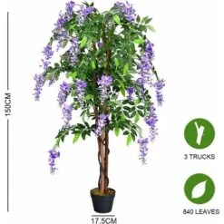 GIANTEX Albero Artificiale Per Esterno O Interno, Pianta Artificiale Decorativa Con 840 Foglie E Tronco Naturale, Simulazione Decorazioni Paesaggistiche, Altezza 150 Cm -Negozio Piante artificiali economico 64522709 3