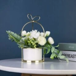 Fiori Artificiali Con Vaso Piante Artificiali Fiori Bonsai In Vaso Di Ceramica Fiori Di Plastica Piante Finte Per La Decorazione Domestica (bianco)