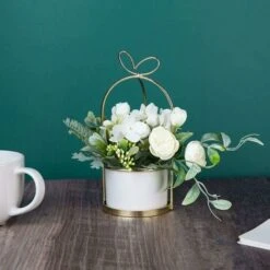 Fiori Artificiali Con Vaso Piante Artificiali Fiori Bonsai In Vaso Di Ceramica Fiori Di Plastica Piante Finte Per La Decorazione Domestica (bianco) -Negozio Piante artificiali economico 66561636 4