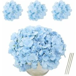 10 Pezzi Di Fiori Artificiali Di Ortensie Bouquet, Con 10 Pezzi Di Stelo Lungo Staccabile Per Matrimonio, Casa, Hotel, Composizione Floreale - Blu