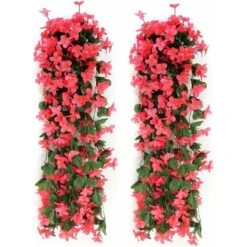 Confezione Da 2 Fiori Artificiali Edera Piante Artificiali All'aperto, Ufficio, Decorazioni Per La Casa, Feste In Giardino, Matrimonio, Rosa Rossa, Rosa Rossa