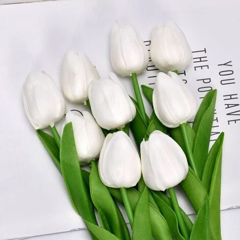 RHAFAYRE Confezione Da 10 Tulipani Artificiali Da 34 Cm Per Interni Esterni Matrimoni Cucina Ufficio Bar Casa (Bianco) 3 RHAFAYRE Confezione Da 10 Tulipani Artificiali Da 34 Cm Per Interni Esterni Matrimoni Cucina Ufficio Bar Casa (Bianco)