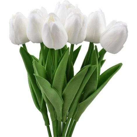RHAFAYRE Confezione Da 10 Tulipani Artificiali Da 34 Cm Per Interni Esterni Matrimoni Cucina Ufficio Bar Casa (Bianco) 5 RHAFAYRE Confezione Da 10 Tulipani Artificiali Da 34 Cm Per Interni Esterni Matrimoni Cucina Ufficio Bar Casa (Bianco) - immagine 3