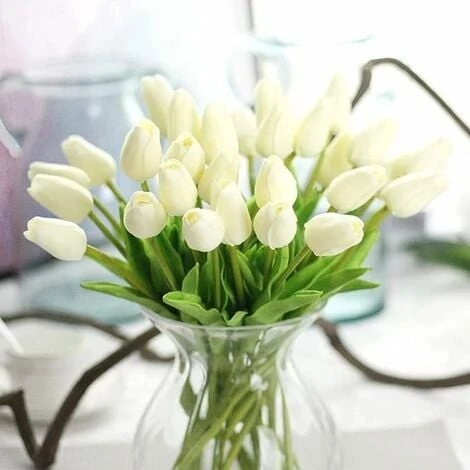 RHAFAYRE Confezione Da 10 Tulipani Artificiali Da 34 Cm Per Interni Esterni Matrimoni Cucina Ufficio Bar Casa (Bianco) 7 RHAFAYRE Confezione Da 10 Tulipani Artificiali Da 34 Cm Per Interni Esterni Matrimoni Cucina Ufficio Bar Casa (Bianco) - immagine 5