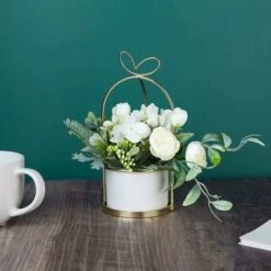 Fiori Artificiali Con Vaso Piante Artificiali Fiori Bonsai In Vaso Di Ceramica Fiori Di Plastica Piante Artificiali Per La Decorazione Domestica (Bianco) -Negozio Piante artificiali economico 86167909 4