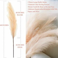 Erba Della Pampas Artificiale Decorative, 3 Set 110cm Erba Di Pampa Finta Grandi Alte Essiccata Fiori Boho Beige Piume, Naturale Secchi Per Decorazioni Natale Casa Nozze Interno -Negozio Piante artificiali economico 87105749 3