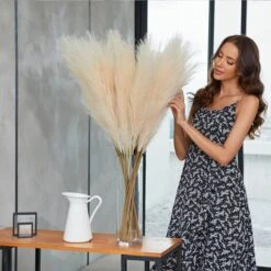 Erba Della Pampas Artificiale Decorative, 3 Set 110cm Erba Di Pampa Finta Grandi Alte Essiccata Fiori Boho Beige Piume, Naturale Secchi Per Decorazioni Natale Casa Nozze Interno -Negozio Piante artificiali economico 87105749 5