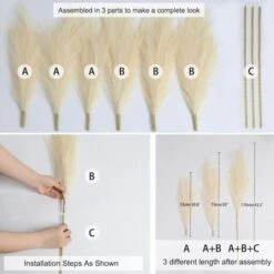 3 Pezzi Erba Della Pampas Secca Decorative, 110 Cm Pampas Alte Piume Decorative Per Vaso, Boho Viola Colore, Per Decorazioni Natale Interno Casa Nozze -Negozio Piante artificiali economico 87878341 5