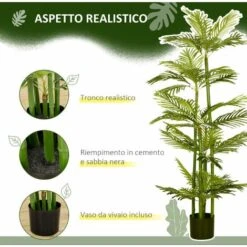 HOMCOM Pianta Artificiale Di Palma Da 140 Cm Con Vaso, Per Interni Ed Esterni, Verde -Negozio Piante artificiali economico 87893232 4