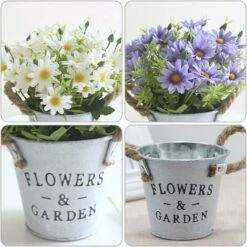 HIASDFLS Fiori Artificiali Con Vaso, Pianta Artificiale Da Interno Con Vaso, 1 Pezzo Di Piante Finte Con Vaso In Metallo, Fiore In Plastica, Con Secchio In Metallo Vintage (viola) -Negozio Piante artificiali economico 88134764 3
