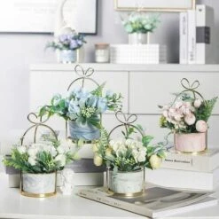Fiori Artificiali Con Vaso - Bouquet Di Ortensie E Crisantemi Decorazione Di Nozze Per Casa, Soggiorno O Ufficio -Negozio Piante artificiali economico 92039118 5