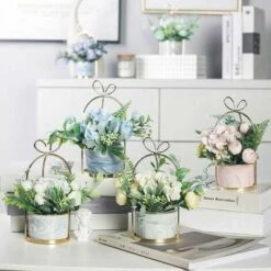 Fiori Di Seta Artificiale Con Vaso - Bouquet Di Ortensie E Crisantemi Per Decorazioni Per La Casa, Matrimoni, Centrotavola, Soggiorno O Ufficio -Negozio Piante artificiali economico 92040546 4