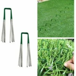 Inserto Per Prato Prato Per Prato Artificiale Per Esterni Giardino Universale Pali A Forma Di U Forte Fissaggio Del Busto Acciaio Zincato Mezzo Verde Con Estremità Smussata 3,515 Cm 30 Pezzi ，