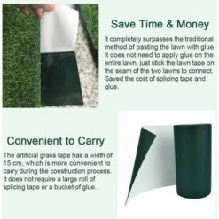 Striscia Per Erba 15cm5m Nastro Antiscivolo Per Cuciture In Erba Artificiale Striscia Autoadesiva Per Cuciture In Erba Presa Forte Per Erba Artificiale Giardino Prato Tappeti Balconi, Verde, 1 Pz ， Fo -Negozio Piante artificiali economico 96231661 5