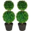 HOMCOM Set Da 2 Piante Di Bosso A 2 Sfere Realistiche Con Vaso Incluso, A Fondo Rinforzato Ed Erba, 60 Cm