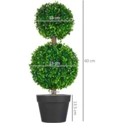 HOMCOM Set Da 2 Piante Di Bosso A 2 Sfere Realistiche Con Vaso Incluso, A Fondo Rinforzato Ed Erba, 60 Cm -Negozio Piante artificiali economico 96925619 3